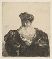 Oude man met baard, bontmuts en fluwelen mantel, ca. 1631